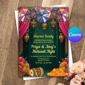 Mehndi Invitation Template, Indian Wedding Invitation, Mehendi Digital Template, Indian Wedding, Save the Date, Mehndi Invite Canva Template