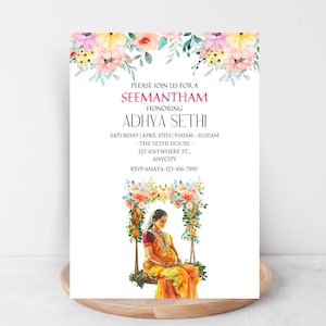 Indische Babyparty einladen, Seemantham, Valaikappu, Godh Bharai Einladung Canva digitale Vorlage, sofortiger Download, Seemantham Einladung
