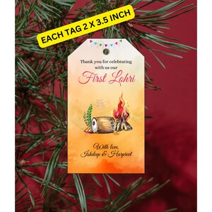 Lohri Thank you 6 tags, Couple First Lohri tag, Instant Digital Download, Editable Canva Template, Lohri Party Return Gift Tags Label