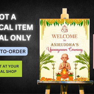 Letrero de bienvenida para la ceremonia de Bratabandha Upanayanam de la India, letrero de bienvenida para la ceremonia del hilo, pancarta de bienvenida Janoi (solo digital, hecho a pedido)