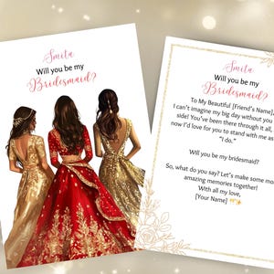 Carte de proposition de demoiselle d'honneur Mariage indien, proposition de demoiselle d'honneur, carte de mariée modifiable Desi mariée équipe Modèle Canva Téléchargement immédiat