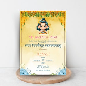 Biglietto d’invito modificabile per il bambino Shiva Annaprashan, invito alla cerimonia di alimentazione del riso, Pasni Mukhe Bhaat Onnoprashon allo svezzamento del neonato DOWNLOAD digitale