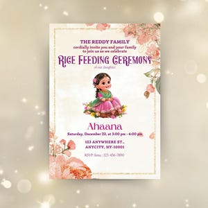 Invito modificabile di Annaprashan, Invito alla cerimonia di alimentazione del riso della bambina, Pasni Mukhe Bhaat Onnoprashon Cerimonia di svezzamento DOWNLOAD DIGITALE
