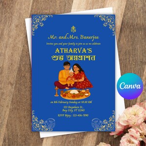 Carte d'invitation modifiable Annaprashan, invitation à la cérémonie de nourrissage du riz pour bébé garçon, cérémonie de sevrage MukheBhaat Annaprashan TÉLÉCHARGEMENT NUMÉRIQUE Canva