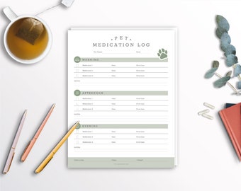 Pet Medication Log AM/12/PM - Green
