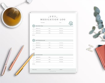 Pet Medication Log AM/12/PM - Blue