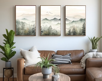 Japandi Landscape Watercolor Framed Prints - Minimalist Artwork - Original Wall Art | Set of 3 Japanese Inspired Artworks