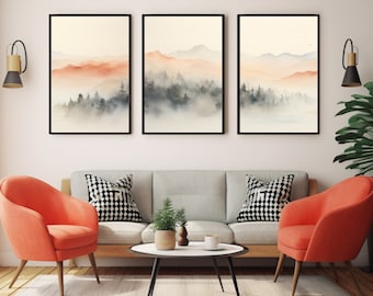 3 Landscape Watercolor Framed Prints - Minimalist Art - Original Wall Art | Set of 3 Minimalist Artworks