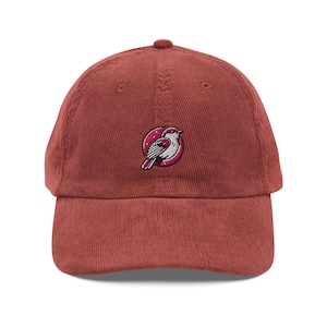 Pink Bird Hat Embroidered Corduroy Cap