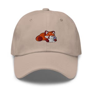Cute Red Panda Using Phone Embroidered Hat, Gift For Panda Lovers Baseball Cap, Dad Cap Gifts, Gift for Dad Gift for Mom Hat Panda