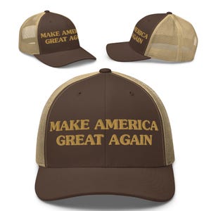 MAGA Trucker Cap BROWN | Make America Great Again Hat | Embroidered Trucker Cap