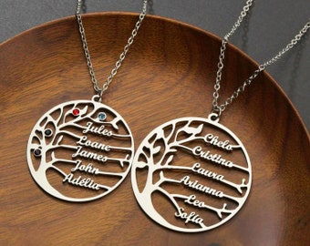 Family Tree Necklace Custom, Tree of Life Birthstone Necklace, Custom Multiple Name Pendant, Custom Family Name Necklace, Multiple Names