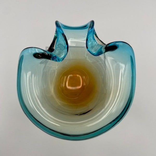 Cenedese Murano Italy Vintage Fine Art Glass Ashtray Dish Amber to Blue Ombre