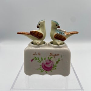 Vintage Porcelain Pheasant Salt and Pepper Nodders 1950&#39;s Patent T.T.