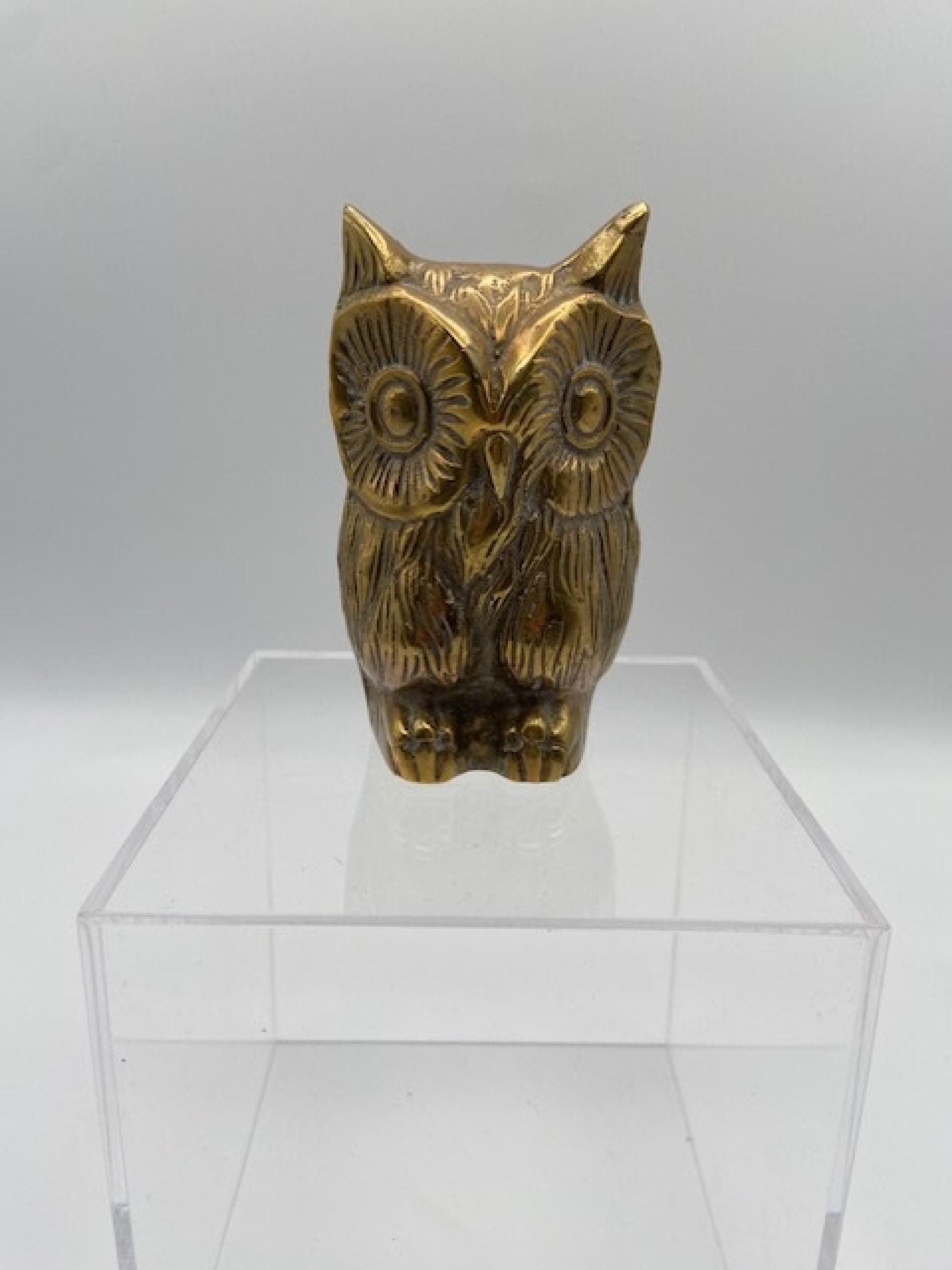 Vintage Solid Brass Owl Figurine 4-3/8" high