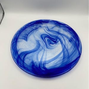Bormioli Rocco Murano Blue Swirl 14.5"D Round Large Handblown Glass Platter Vintage