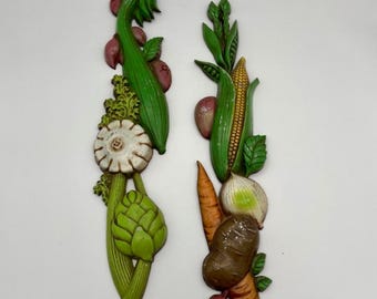 ヴィンテージ 1969 野菜ウォールアート 鋳造金属セクストンセット 2