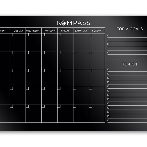 COMPASS MONTHLY PLANNER | Monthly calendar magnetic board made of acrylic glass | wipeable & magnetic | Incl. To Do List | 60x40cm | White