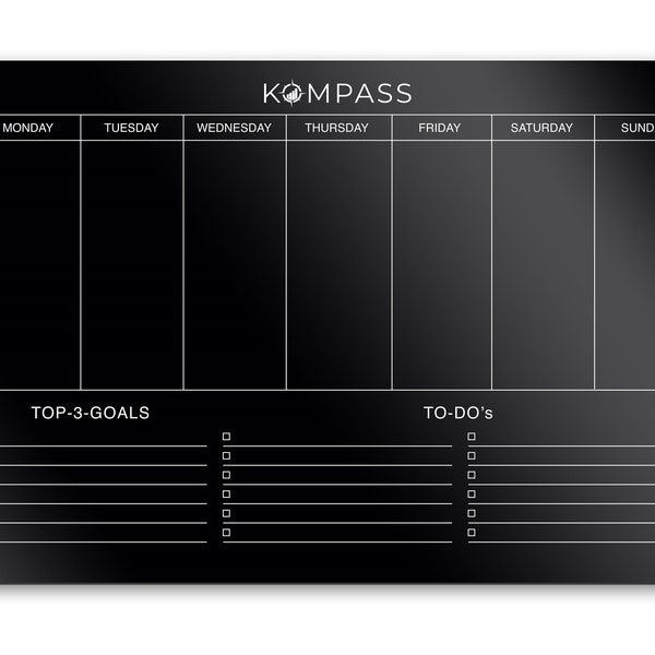 COMPASS WEEK PLANNER | Wall planner magnetic board made of acrylic glass | wipeable | magnetic | Incl. To Do List | 60x40cm | Black-and-white