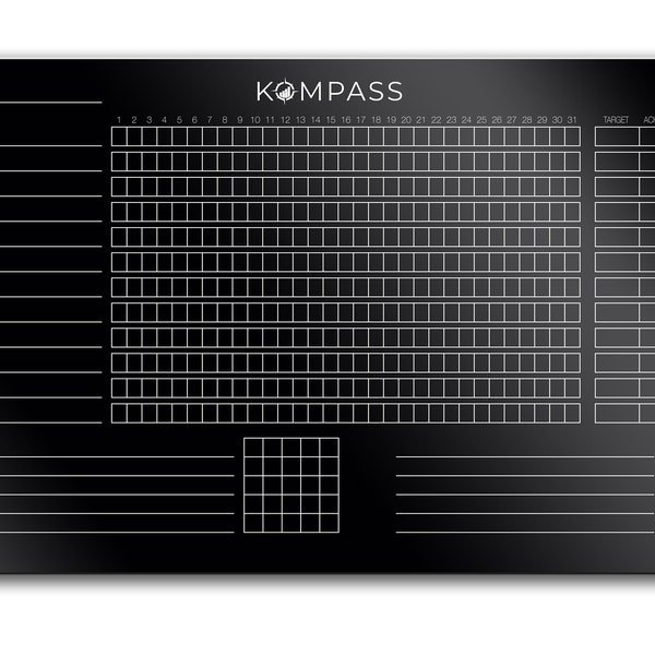 KOMPASS Habit Tracker | Gewohnheitstracker | Wand-Planer Magnettafel aus Acryl-Glas | abwischbar |  Whiteboard | 60 x 40 cm | Schwarz