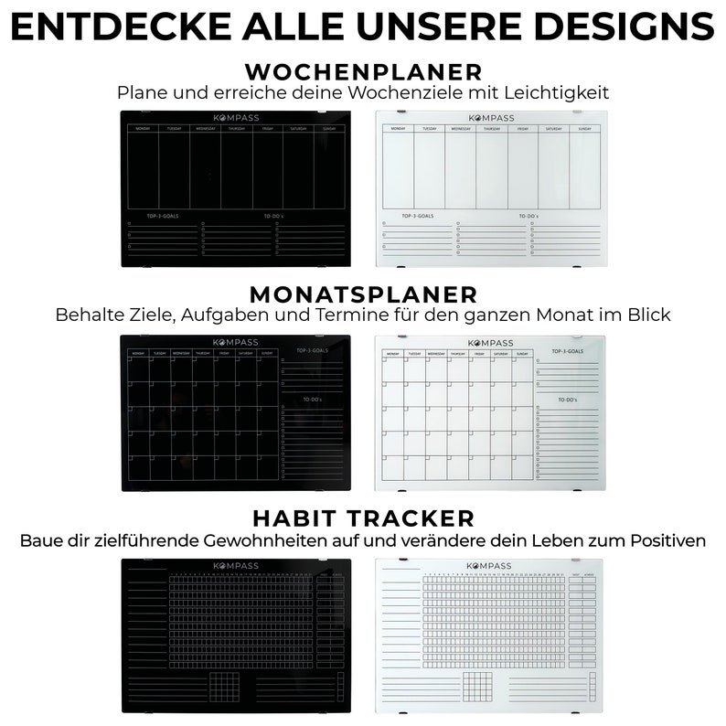 COMPASS Habit Tracker Habit Tracker Wall planner magnetic board made of acrylic glass wipeable Whiteboard 60x40cm Black image 9