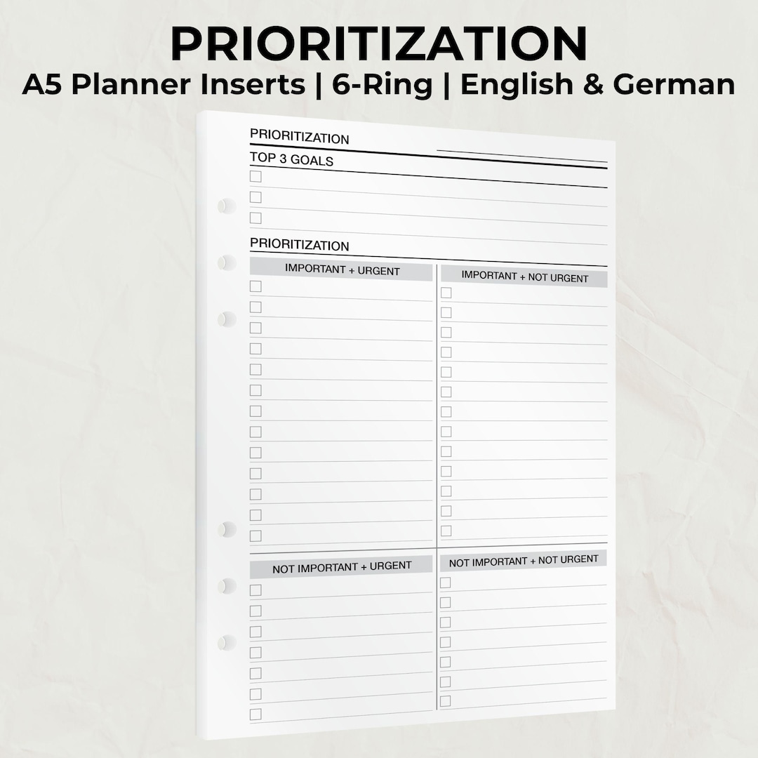 Prioritization to Do List – A5 Planner Inserts | 15 Sheets With ...