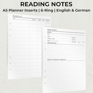 Note di lettura – Inserti per planner A5 | 16 fogli per il monitoraggio e le recensioni dei libri | Riepiloghi strutturati di libri per il sistema di raccoglitori ad anelli KOMPASS®