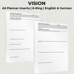 ビジョンを創造する – A5 プランナーインサート |明確化、反省、目標設定のための 8 つのシート | KOMPASS®リングバインダーのビジョンプランニング