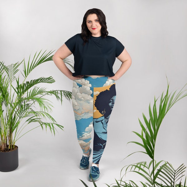 Grote maten legging met all-over print drapeau martinique rouge vert noir harvey noir