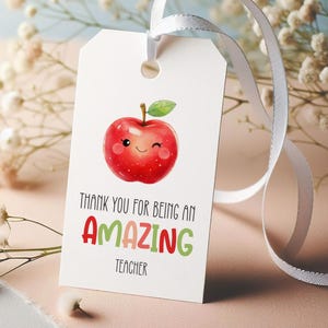 Teacher Appreciation Gift Tags: Printable Thank You Apple Design (PDF Downloadable File)
