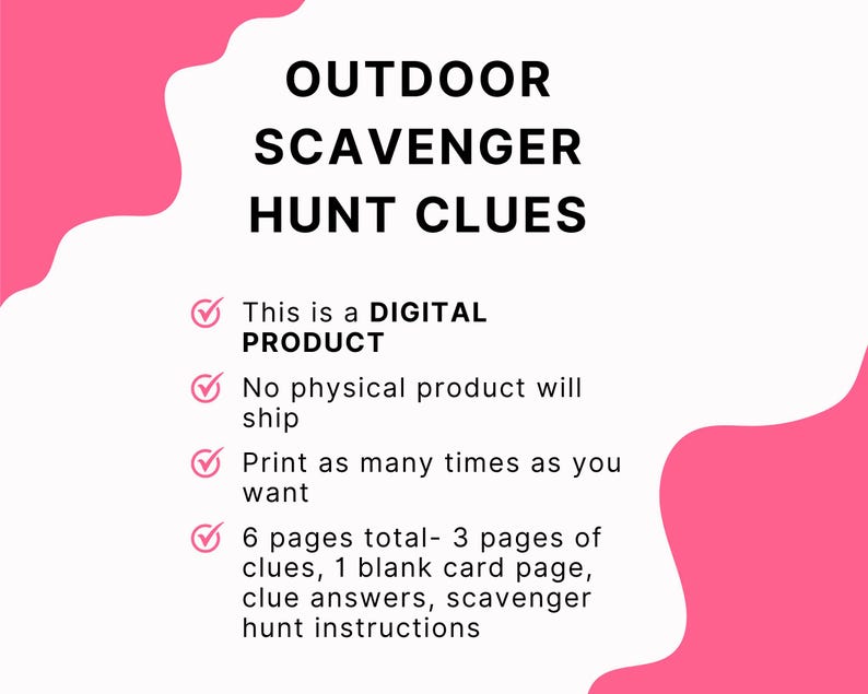 Outdoor Treasure Hunt Clues for Kids: Printable Scavenger Hunt Game ...