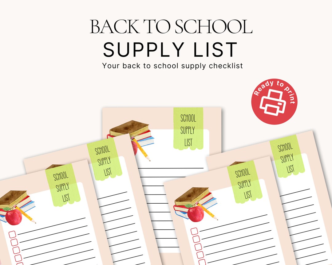 School Supply List, Back-to-school Supply Checklist, Printable School ...
