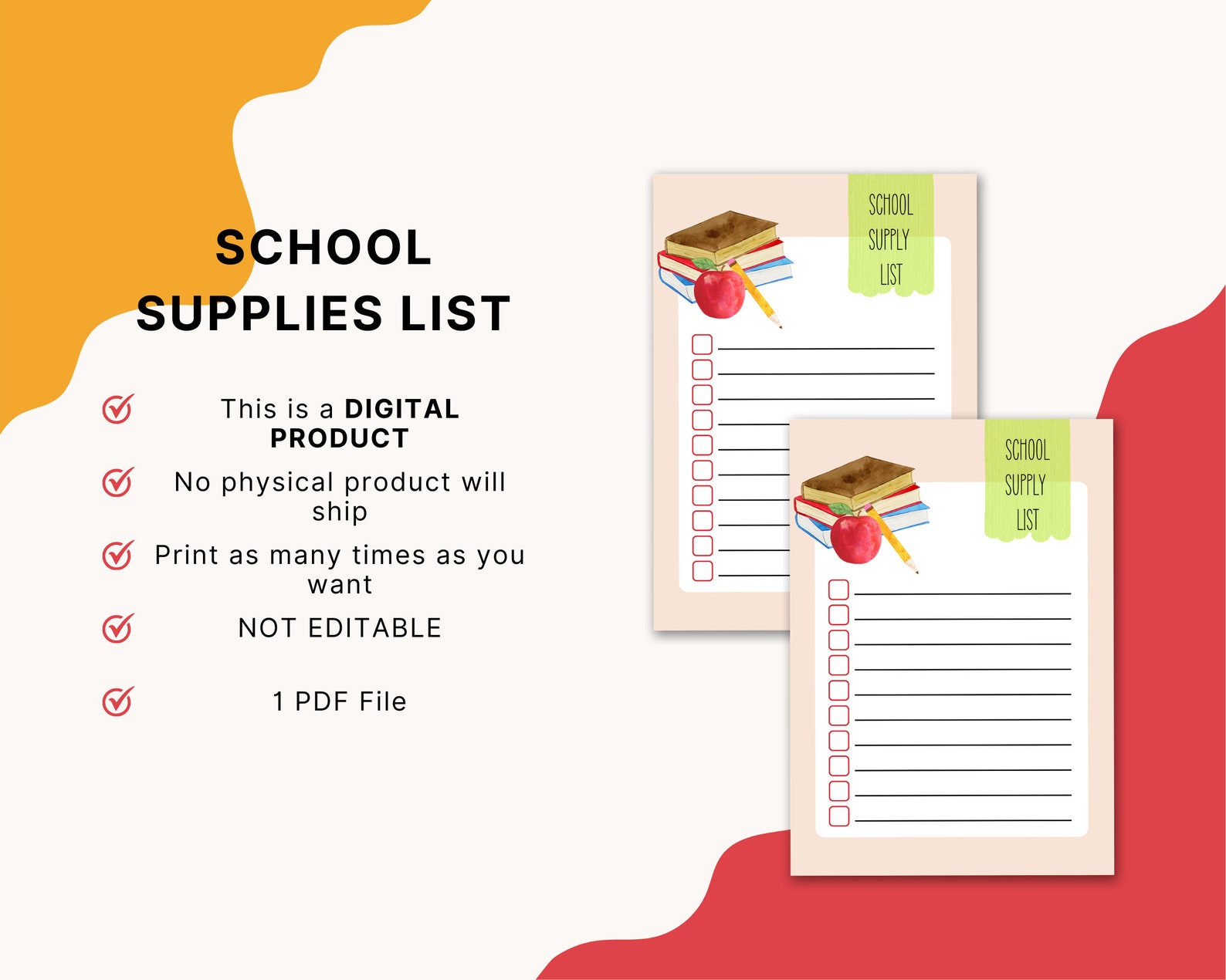 School Supply List, Back-to-school Supply Checklist, Printable School ...