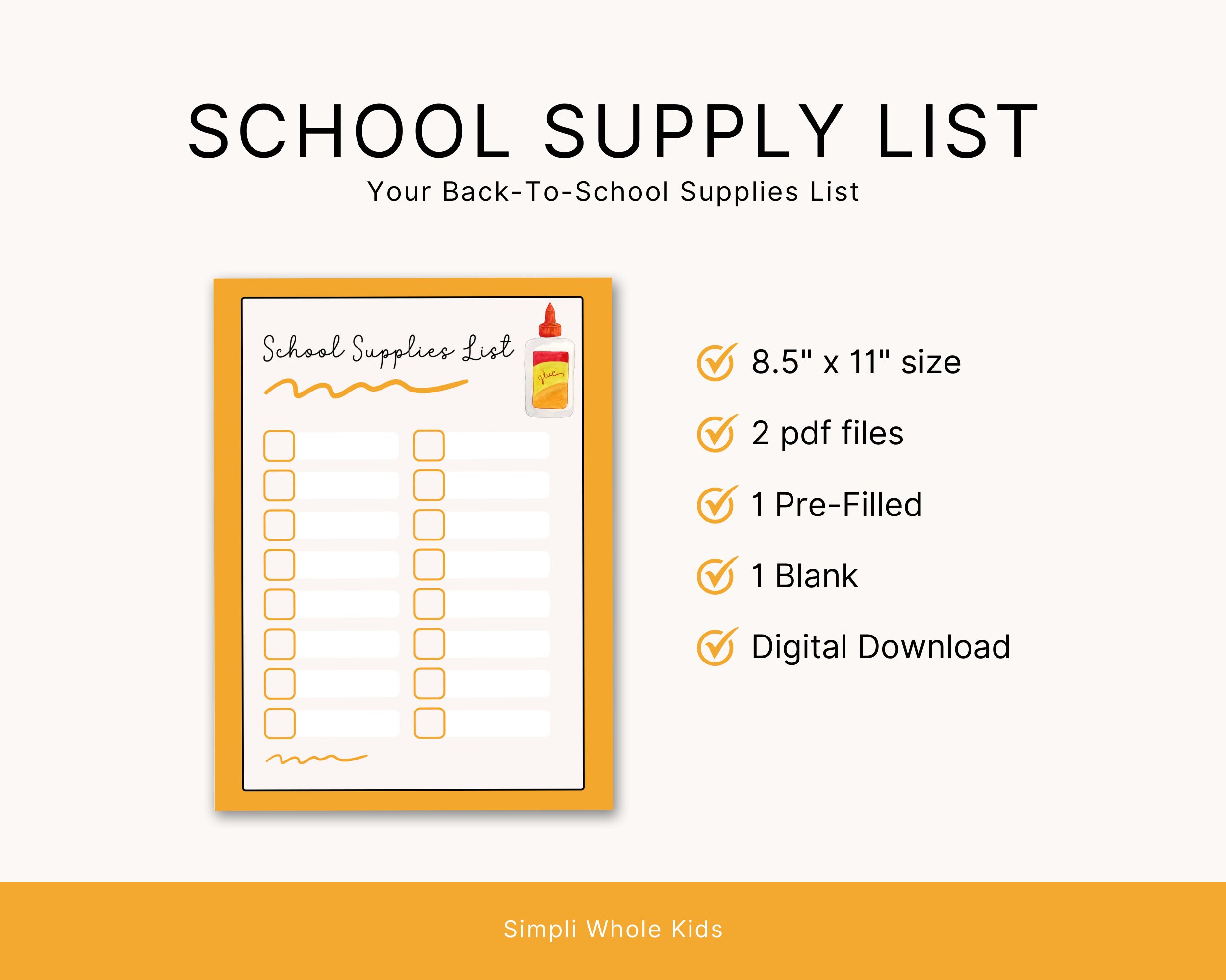School Supply List, Back-to-school Supply Checklist, Printable School ...
