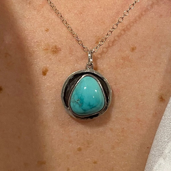 Vintage Bisbee Turquoise & Sterling Silver Pendant Necklace