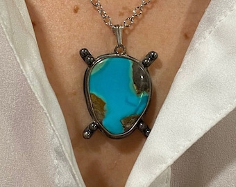 Vintage Carico Lake Turquoise & Sterling Silver Pendant Necklace