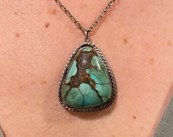 Vintage Polychrome Concho Springs Turquoise & Sterling Silver Pendant