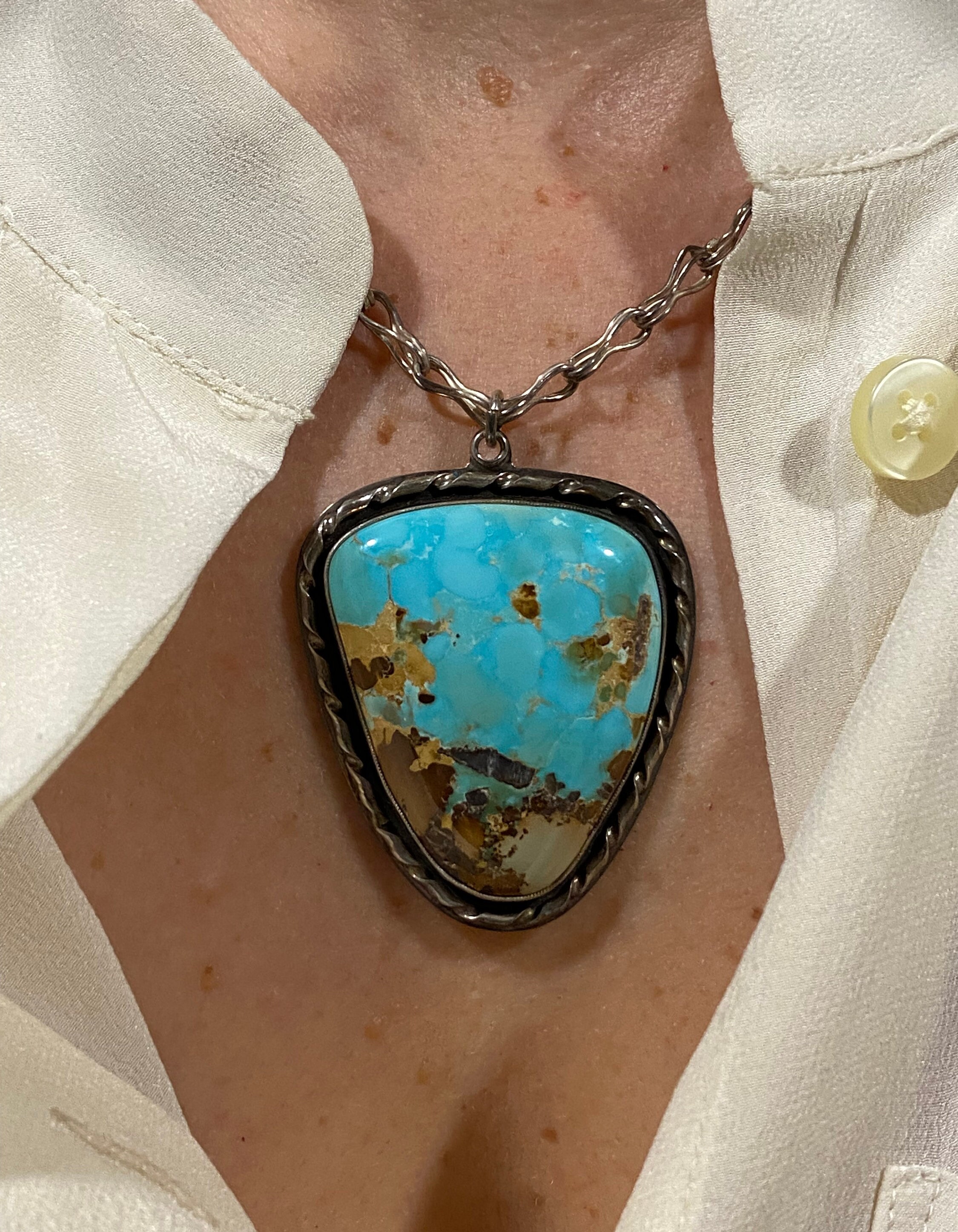 Vintage One-of-a-Kind Carico Lake Turquoise and Sterling Silver Pendant