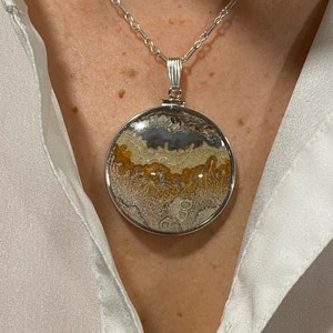 Vintage Crazy Lace Agate & Silver Pendant