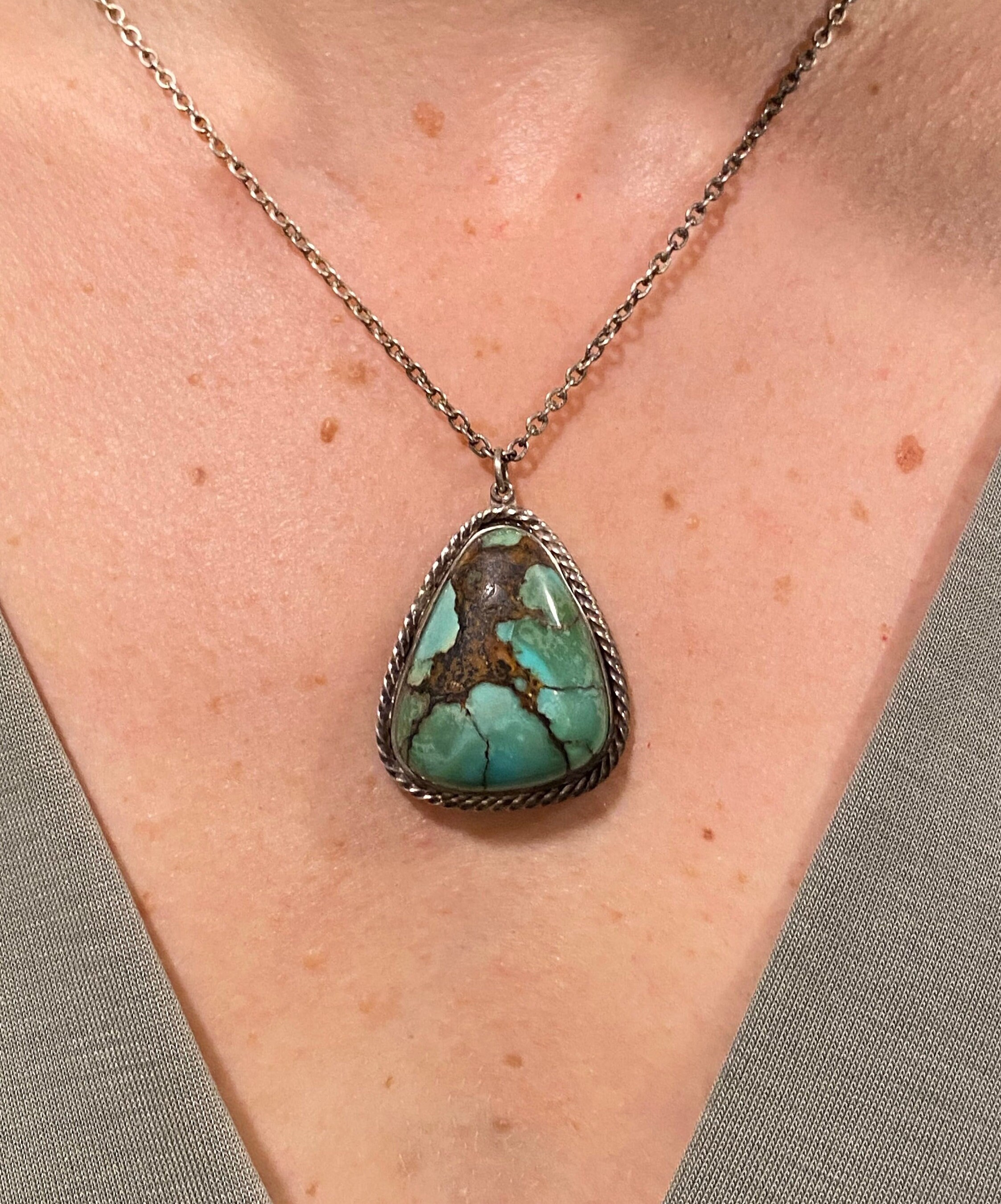 Vintage Polychrome Concho Springs Turquoise & Sterling Silver Pendant