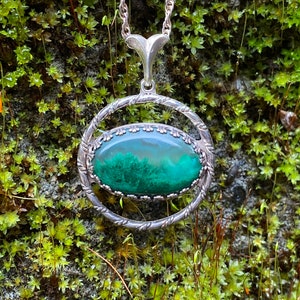 Rare Vintage Chalcedony and Sagenitic Chrysocolla with Sterling Silver Pendant