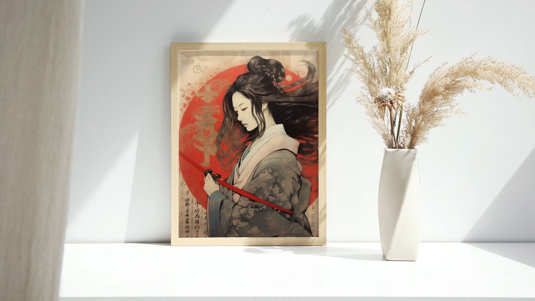 Digital Art Samurai Woman Art - Japanese Warrior Wall Decor - Oriental ...