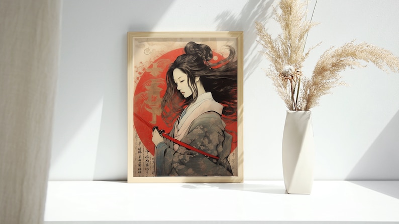Digital Art Samurai Woman Art - Japanese Warrior Wall Decor - Oriental ...
