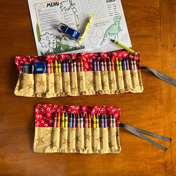 Hand Made Western Back to School Crayon Roll- 2 Sizes Offered (Can Store Small Car)