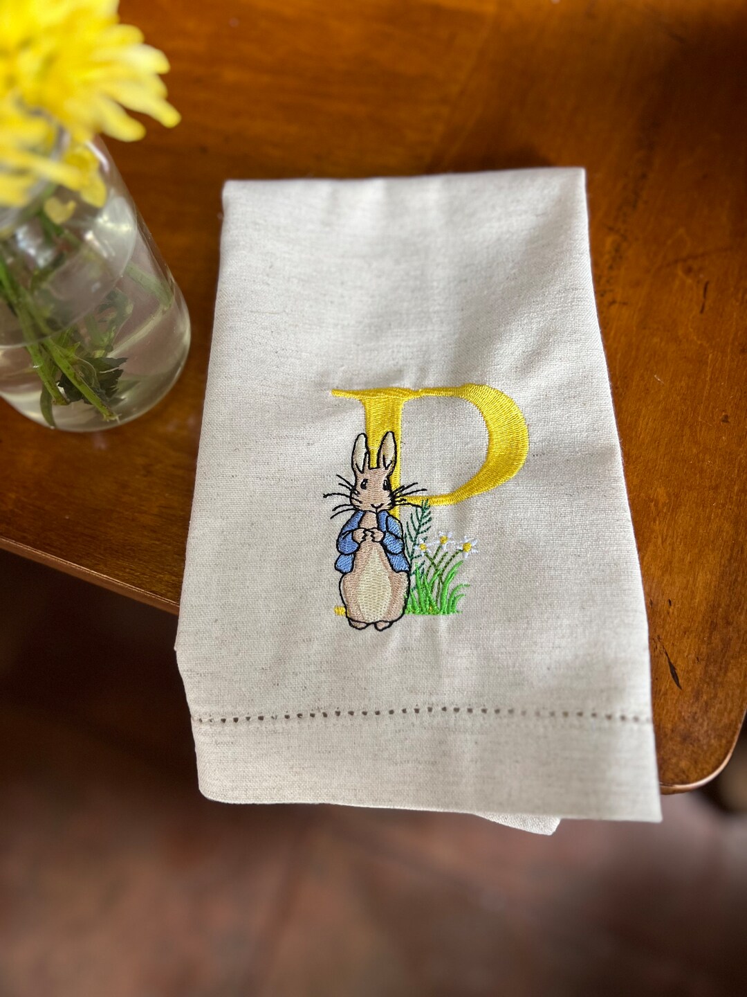 Easter Monogrammed Peter Rabbit Machine Embroidered on a 18 X 18 ...