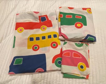 VTG 1975 MARIMEKKO TWIN Flach & Spannbettlaken, Kissenbezug Cars Trucks Dan River