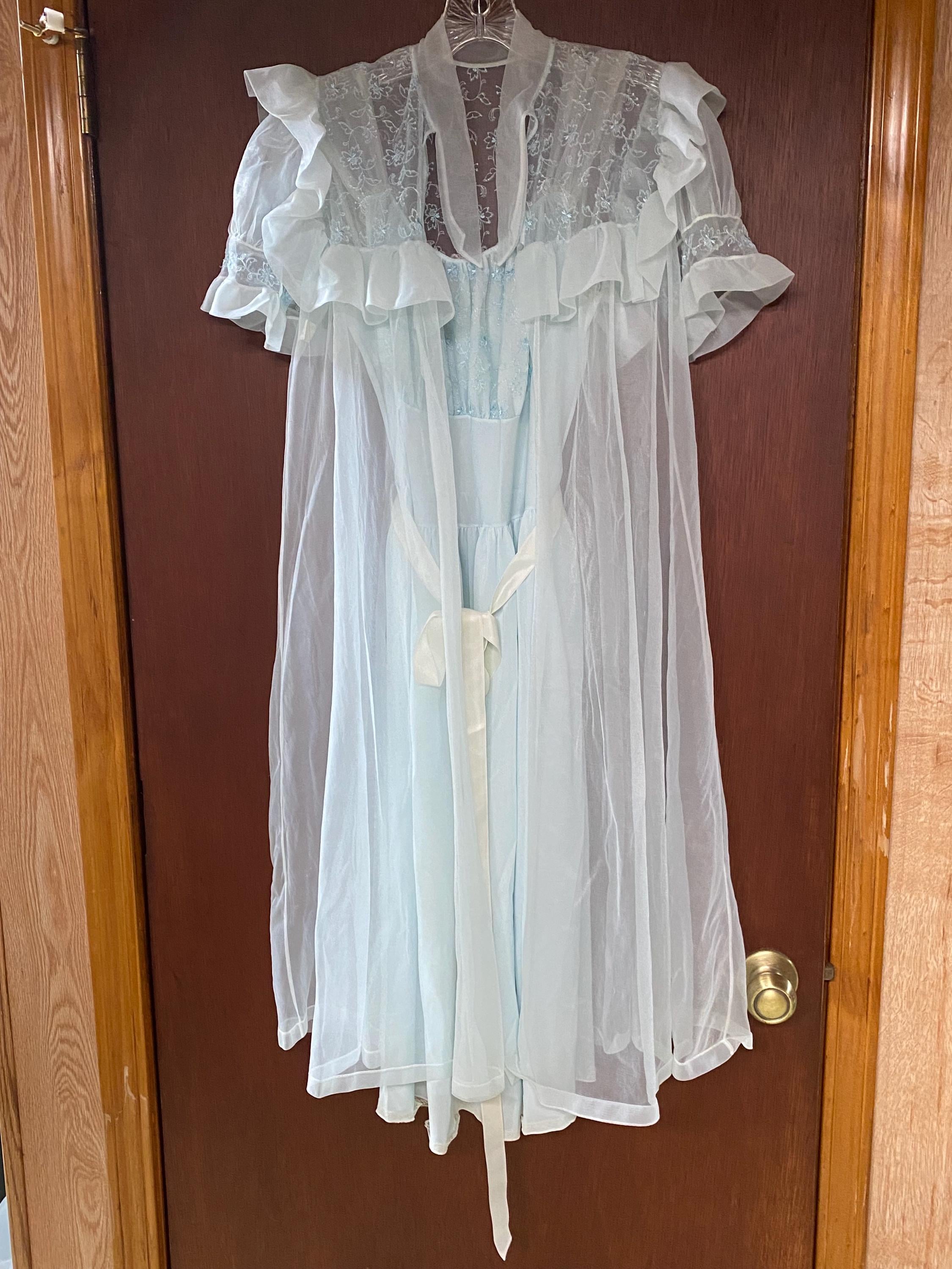 Vintage Kickernick Sheer Chiffon Lingerie Peignoir Robe & Nightgown Small /34