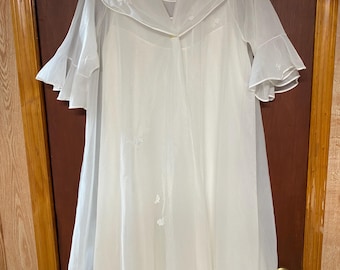 Vintage 1960s Sans Souci Night schiere Appliqué Weißes Kleid & Robe Peignoir Set M / L