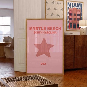 Póster de Myrtle Beach, póster de lugares famosos, póster de viajes preppy, arte mural en tonos pastel, descarga digital para imprimir