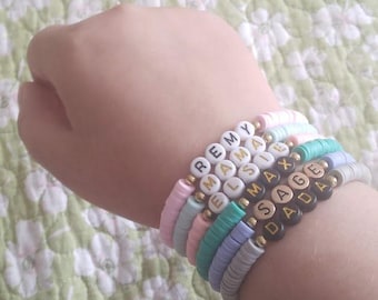 Personalized Name Beaded Bracelet, Custom Word Stacking Bracelet